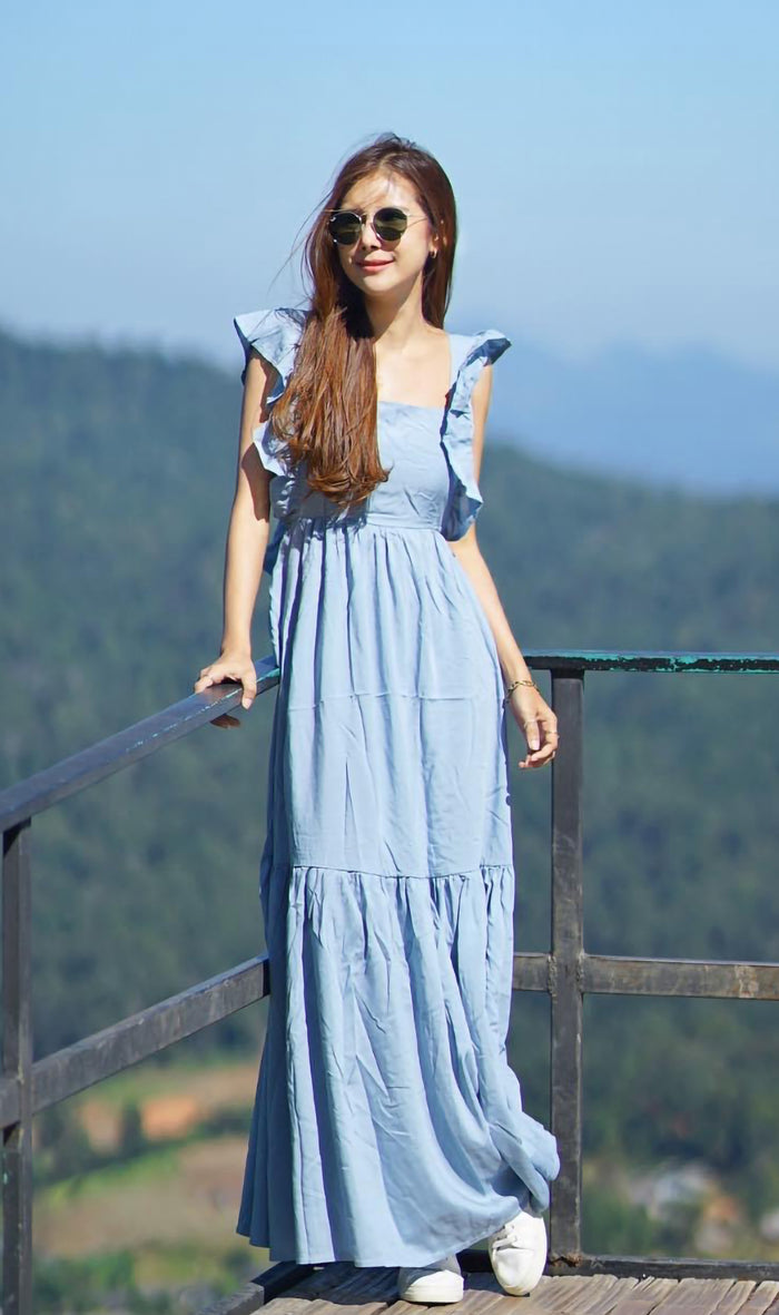 CAMDEN Ruffled-Sleeve Maxi Dress (Sky Blue)