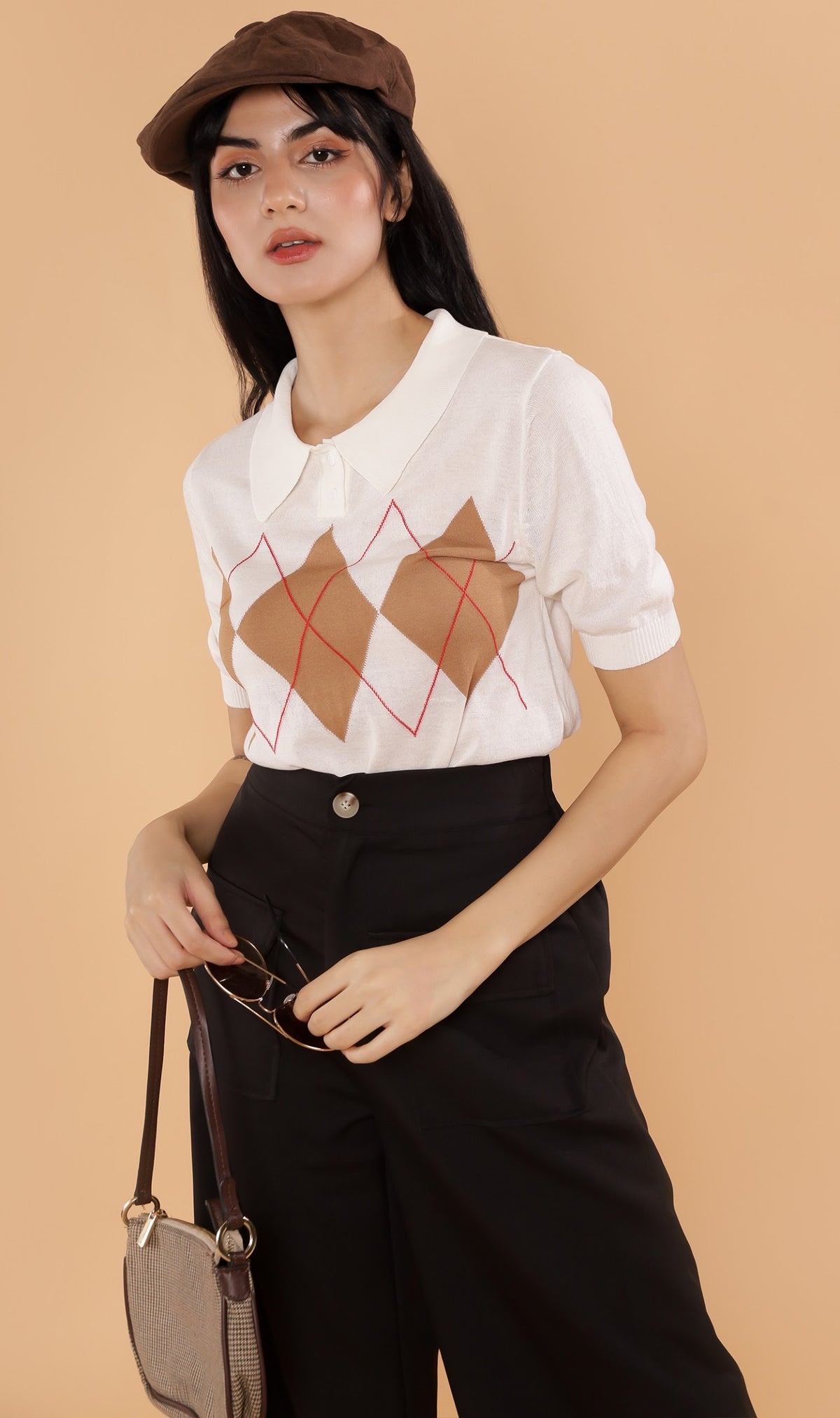 NYM Argyle Knit Polo (White)