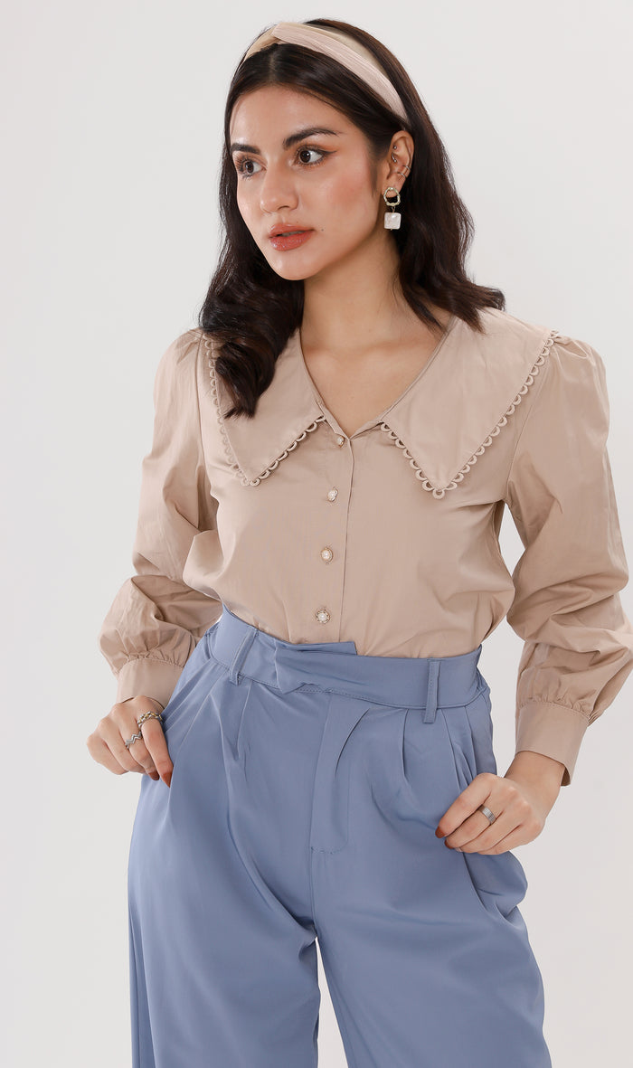 ANNALISE Prairie-Collar Top (Taupe)