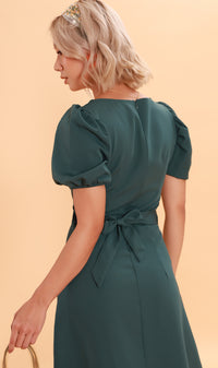 DAPH Puff-Sleeve Midi Dress (Emerald)