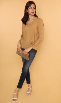 KALEI Long-Sleeve Tunic Top (Latte)