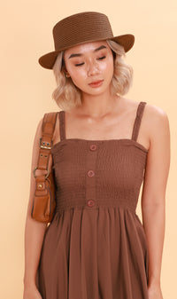 GENEVIEVE Smocked Midi Dress (Chocolate)