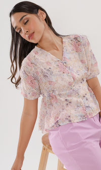 YNA Button-Down Embroidered Chiffon Top (Peach)