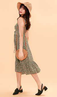 CRESSIDA Floral Lace-Up Midi Dress (Pistachio)