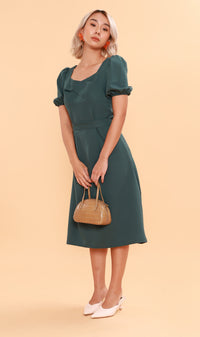 DAPH Puff-Sleeve Midi Dress (Emerald)