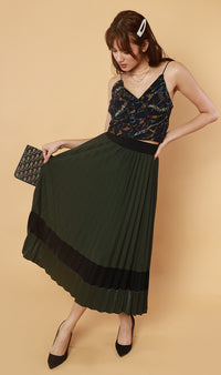 MERLOT Pleated Midi Skirt (Moss)