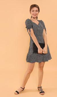 AMAYA Tie-Sleeve Printed Dress (Black)