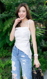 NADINE Ruched Tie-Strap Top (Pearl White)