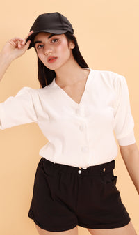SYLVIE Knit Button-Down Cardi (White)