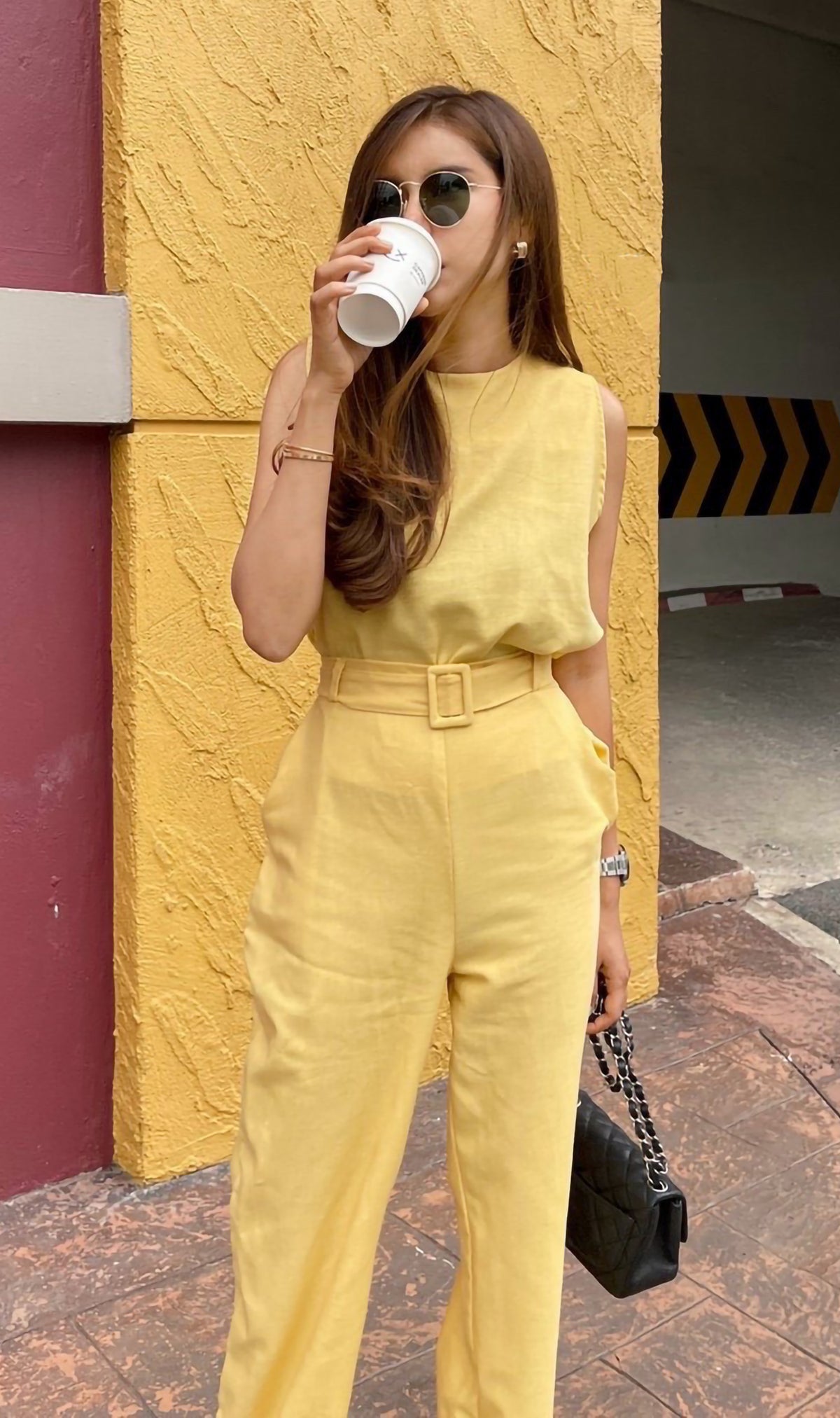 WILLA Linen Sleeveless Top & Belted Pants Co-ord (Yellow)