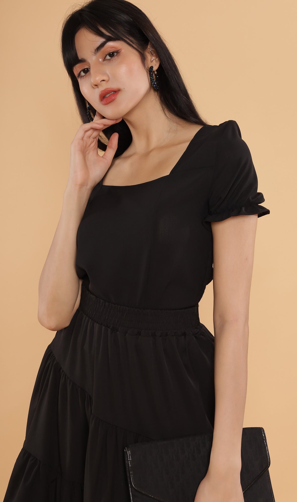 TANSY Square-Neck Top (Black)
