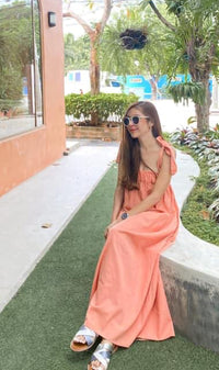 ADELYN Tie-Strap Maxi Dress (Pomelo)