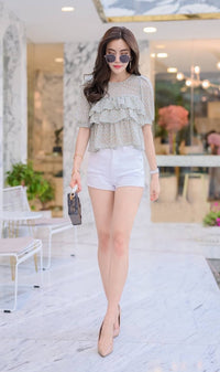 CASSIDY Ruffled-Front Chiffon Top (Mint)