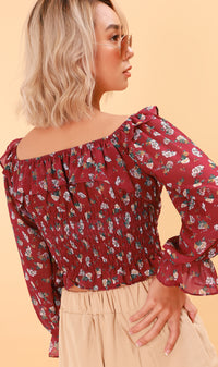 MARINA Long-Sleeve Frill Top (Cherry)