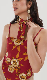 ZAYLEE Tie-Back Floral Cami w/ Scarf (Red)