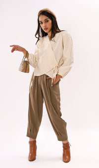 DESI Wrap-Front Long-Sleeve Top (Cream)