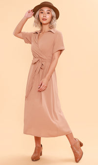 BEATRIX Collared Surplice Dress (Nude)