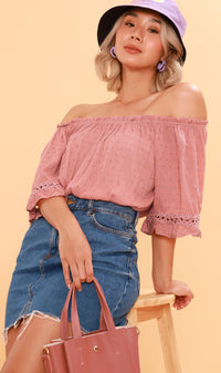 JULIEN Flared-Sleeve Off-Shoulder Top (Dusty Pink)