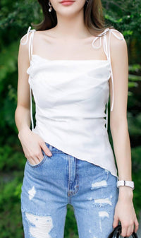 NADINE Ruched Tie-Strap Top (Pearl White)