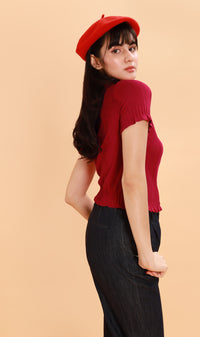 CAMILLE Button-Down Eyelet Cardi (Red)