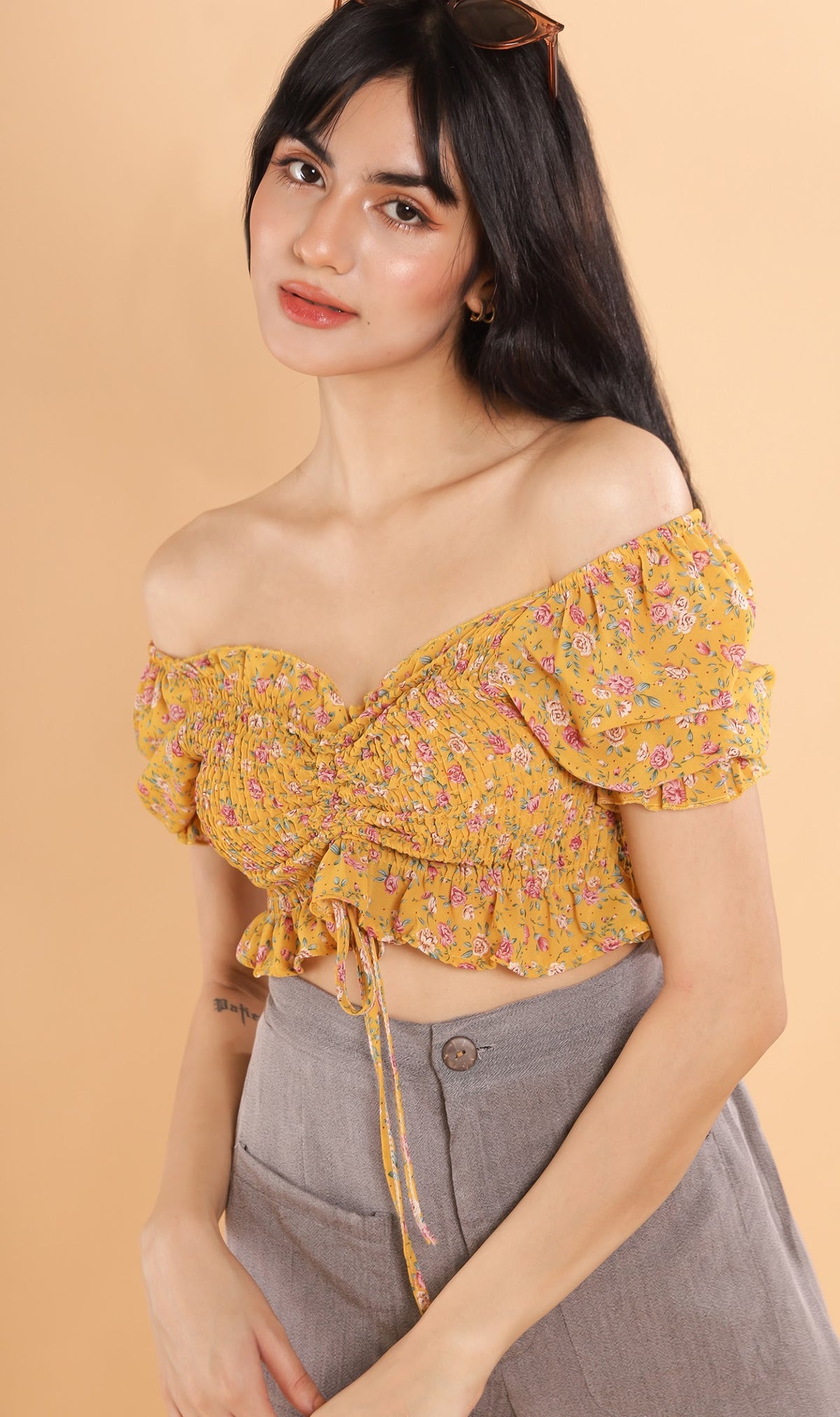 LIV Drawstring Crop Top (Yellow)