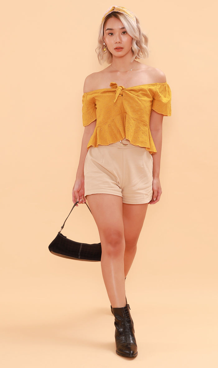 MINDY Tie-Bust Eyelet Crop Top (Canary)