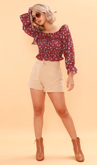 MARINA Long-Sleeve Frill Top (Cherry)