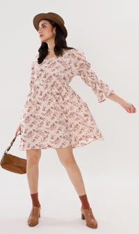 VALERIE Tiered-Sleeve Floral Dress (Cream)