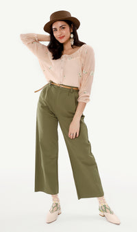 FLEUR Sheer Long-Sleeve Top (Peach)
