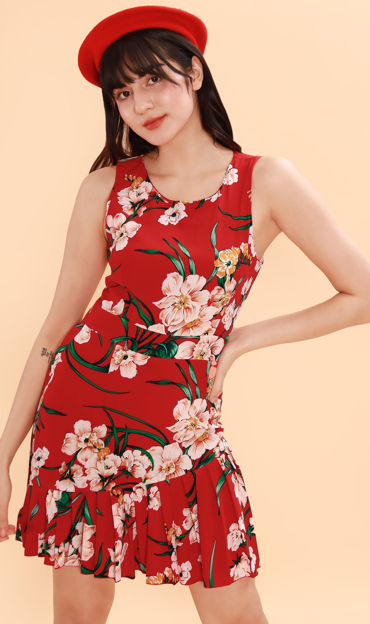 ADA Pleated-Hem Mini Dress (Red)