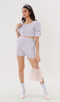 ZENNI Cropped Plaid Co-ord (Pastel Blue)