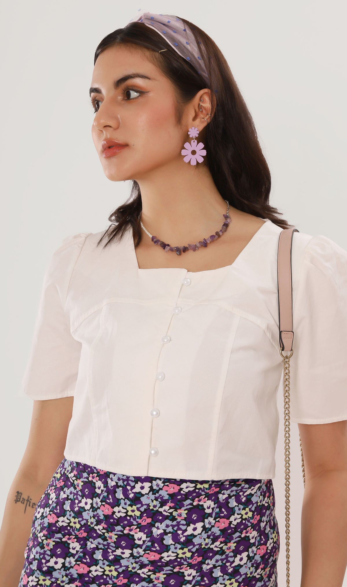 CHANTAL Buttoned Square-Neck Top (White)