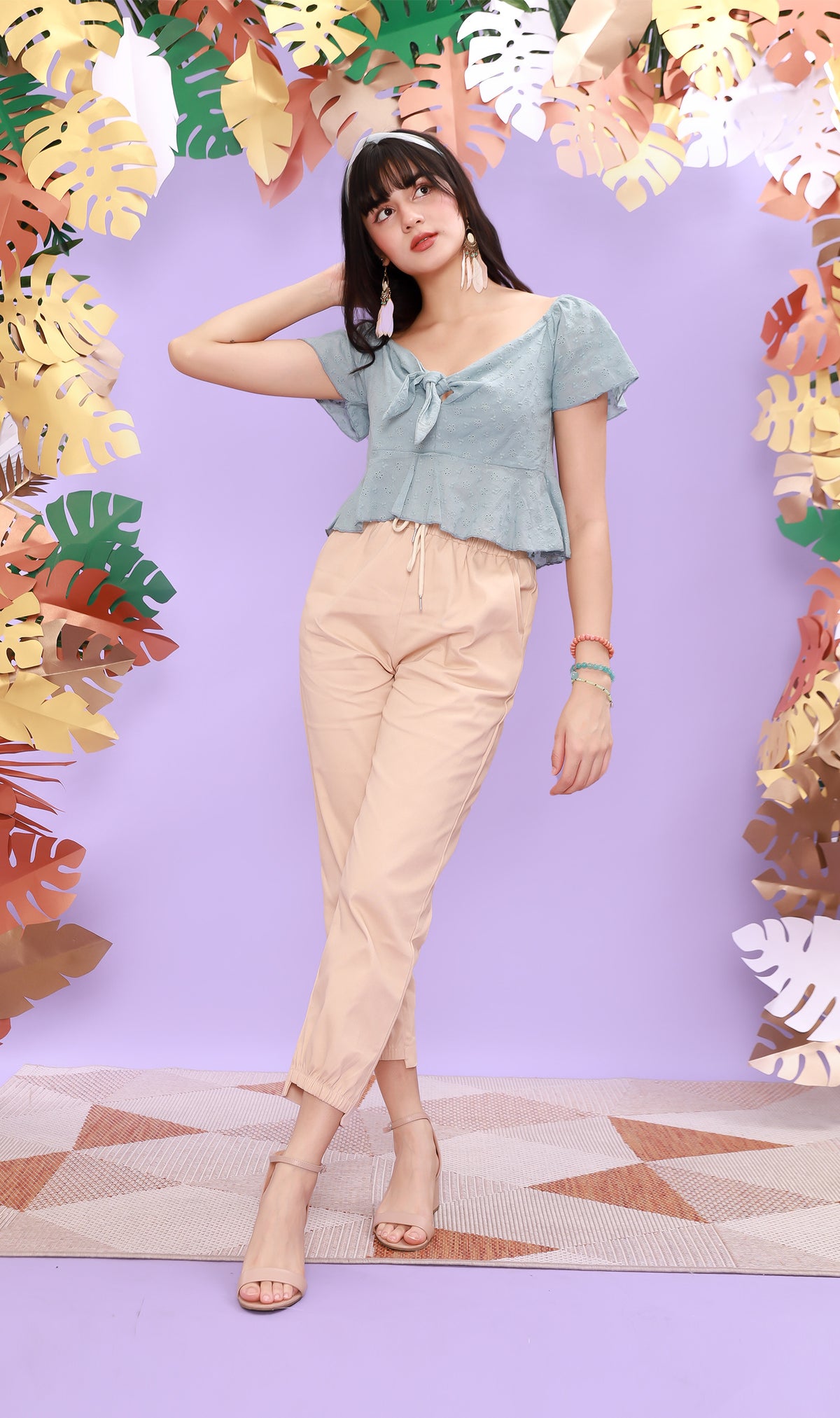 MINDY Tie-Bust Eyelet Crop Top (Ocean Blue)