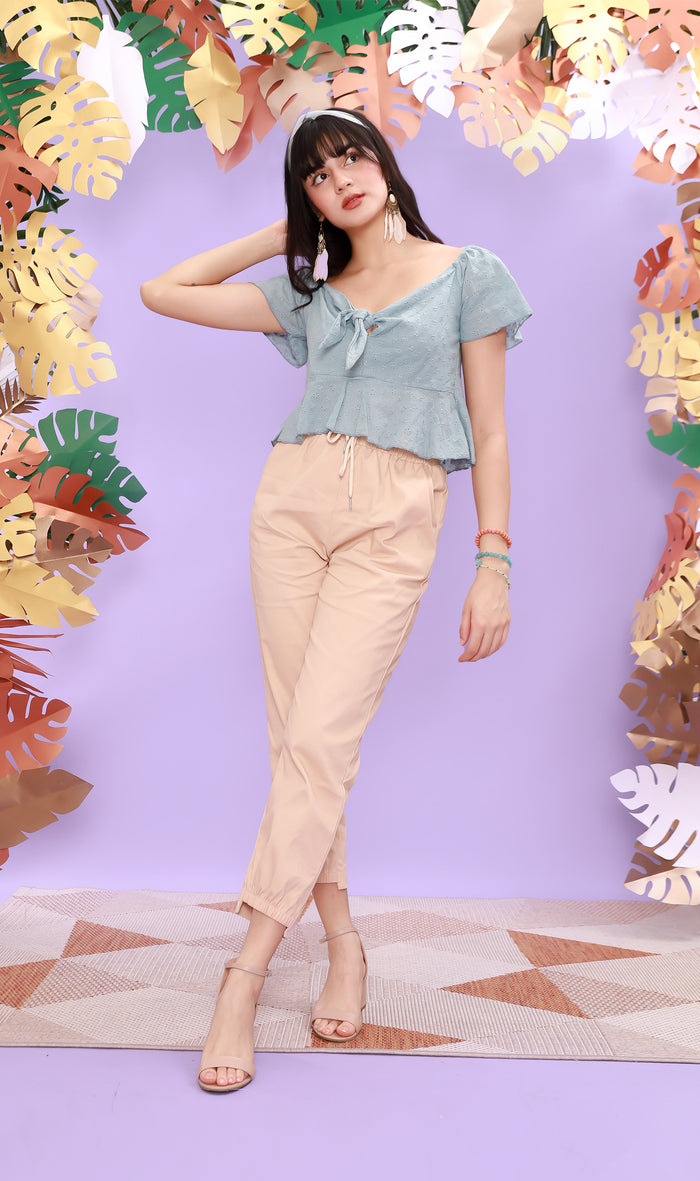MINDY Tie-Bust Eyelet Crop Top (Ocean Blue)