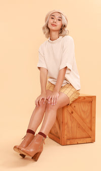 LIVIA Buttoned Mock-Neck Top (Latte)
