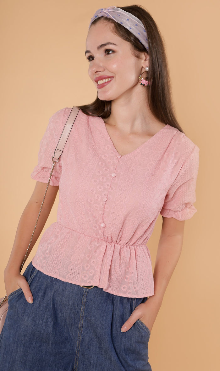 CYRA Embroidered Peplum Top (Pink)