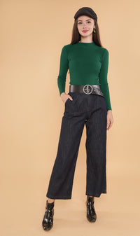 ROUX Mock-Neck Long-Sleeve Knit Top (Pine)