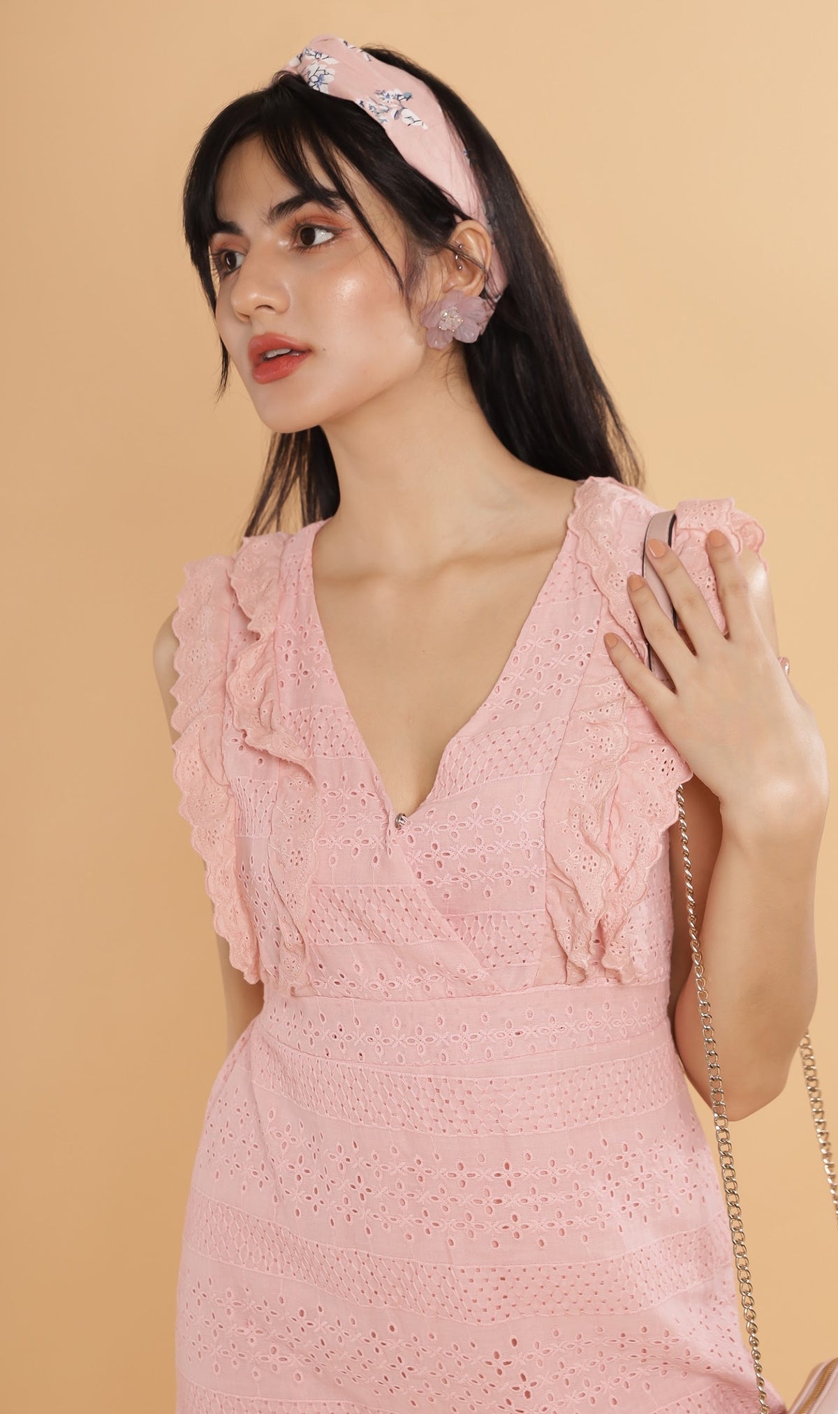 NERINE Ruffled Eyelet Dress (Blush)