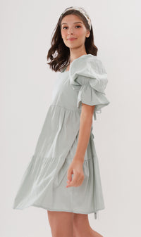 MADILYN Tiered Tie Puff-Sleeve Dress (Mint)