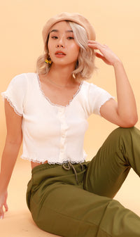 ABBY Lace-Trimmed Knit Crop Top (White)