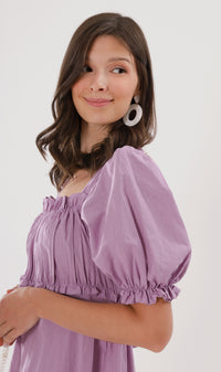 CLAUDETTE Ruched-Bust Ruffled Dress (Lilac)