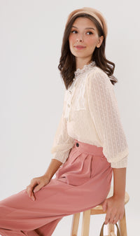 ALORA Lace-Trimmed Long-Sleeve Top (Cream)