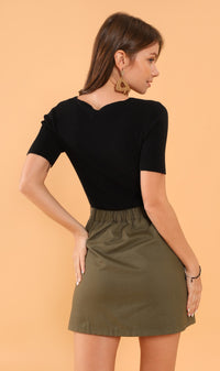 LAUREN Button-Down Knit Top (Black)