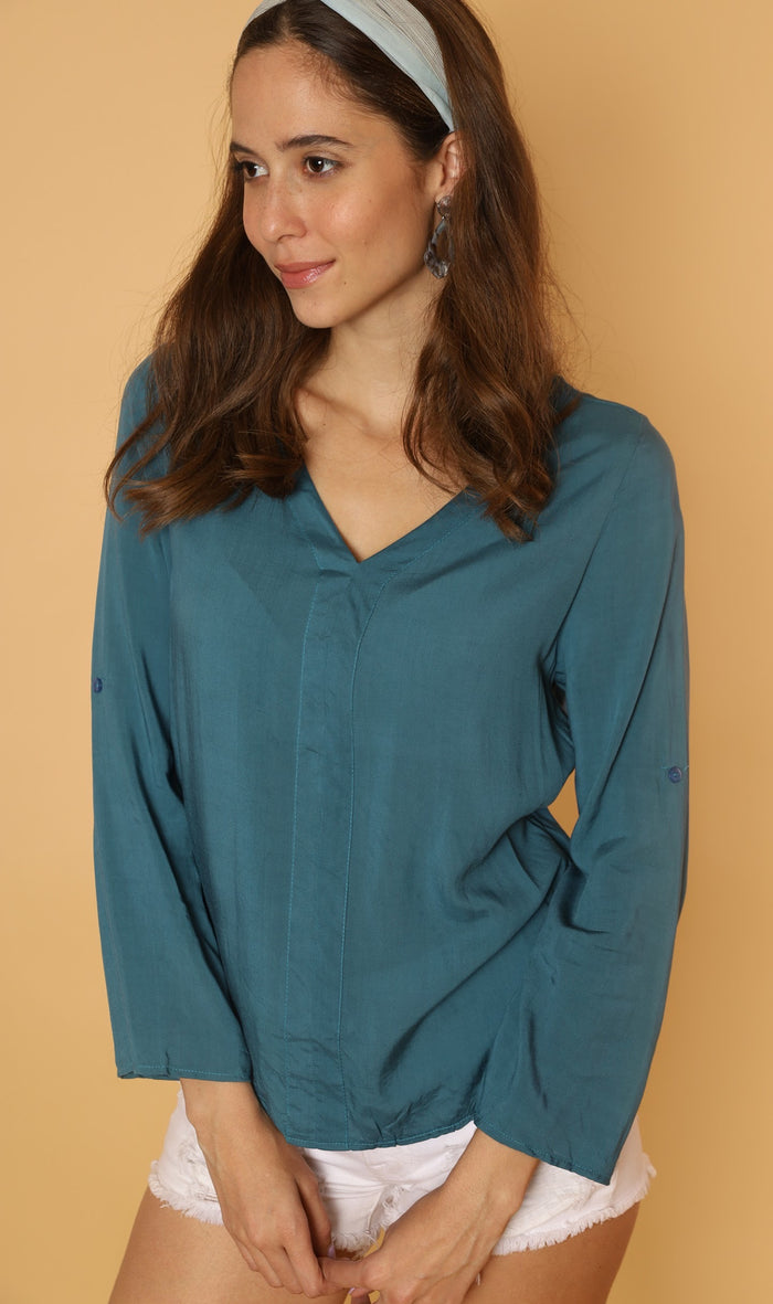 KALEI Long-Sleeve Tunic Top (Teal)