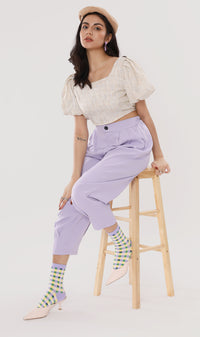 SASHA Tweed Puff-Sleeve Crop Top (Oat)