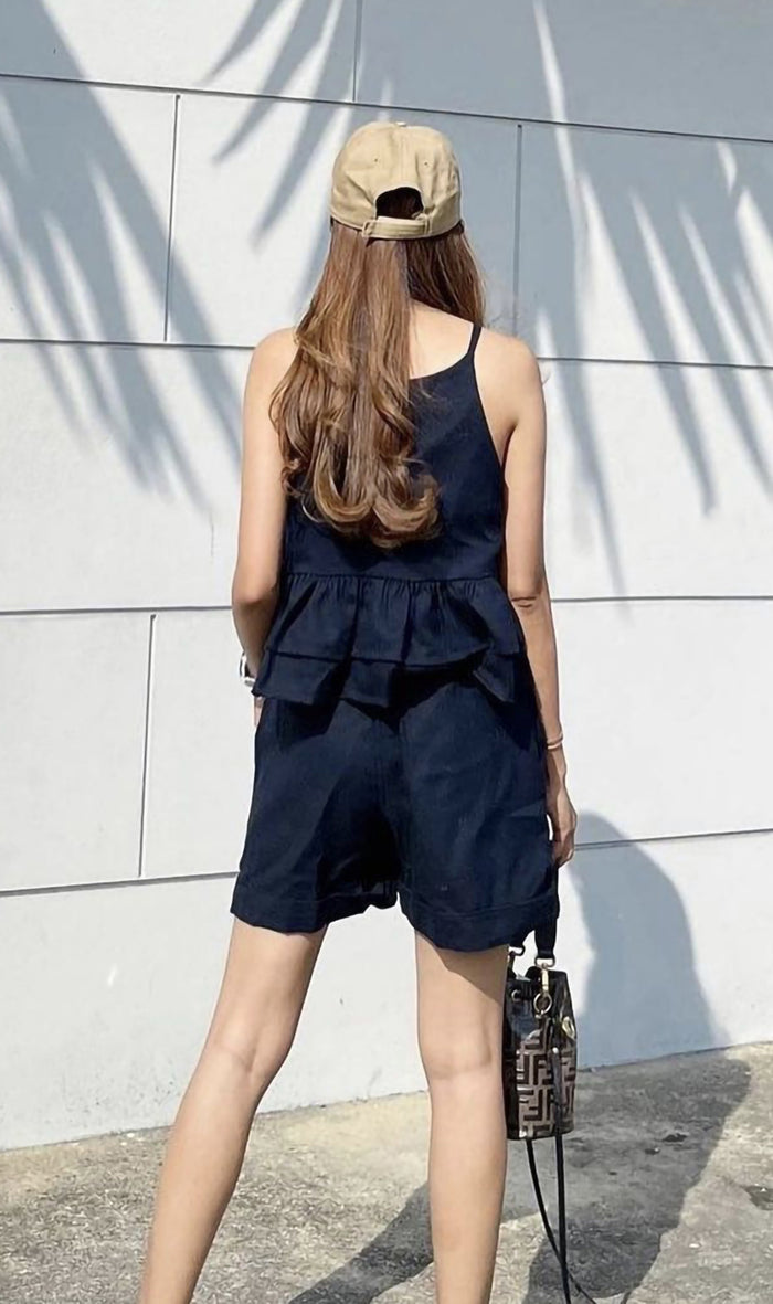 ADRIEL Halter-Neck Linen Co-ord (Navy)