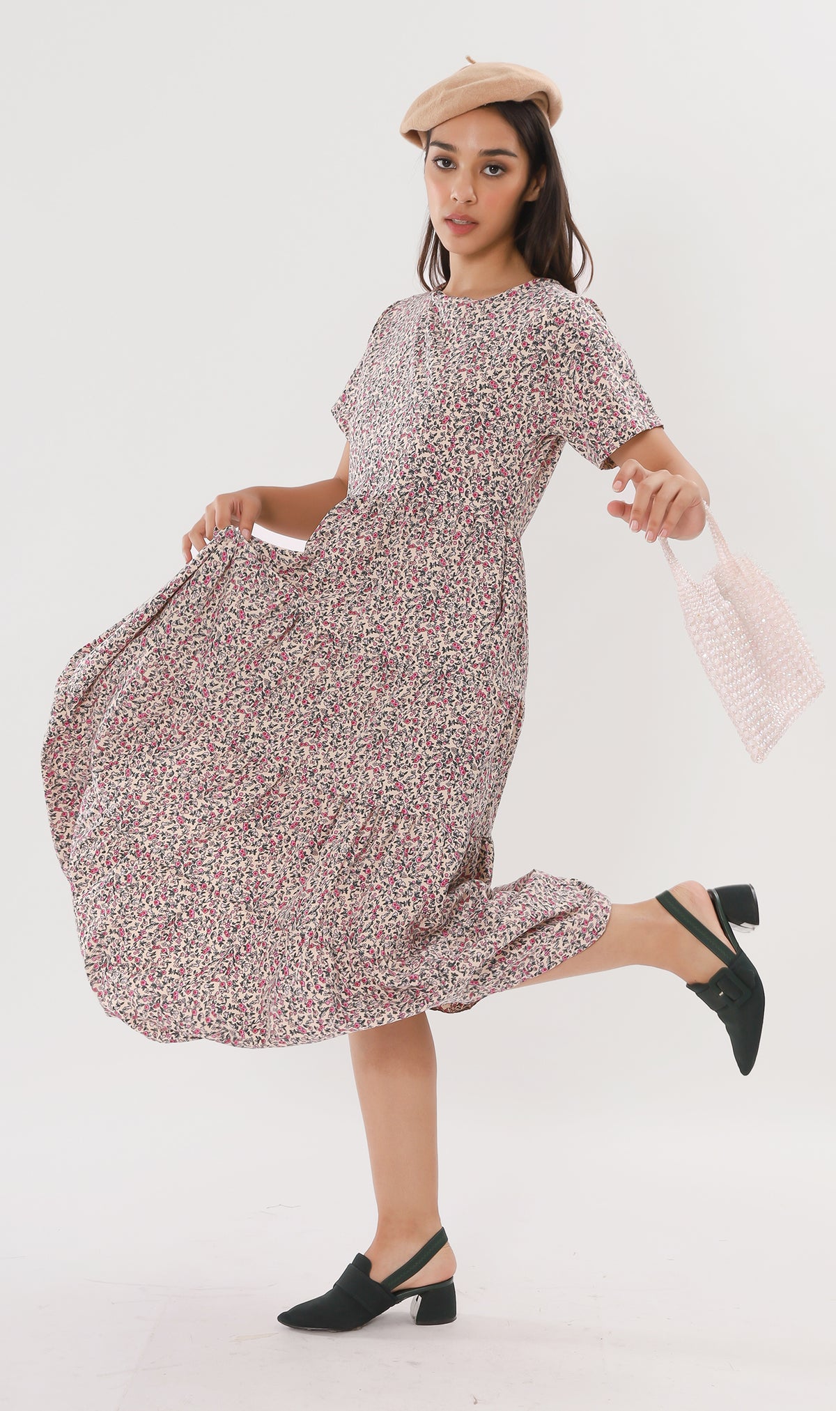 KORA Tiered Floral Maxi Dress (Cream)