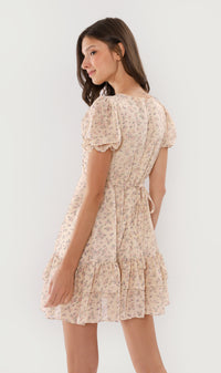 CRYSTAL Puff-Sleeve Ruffled Dress (Cream)