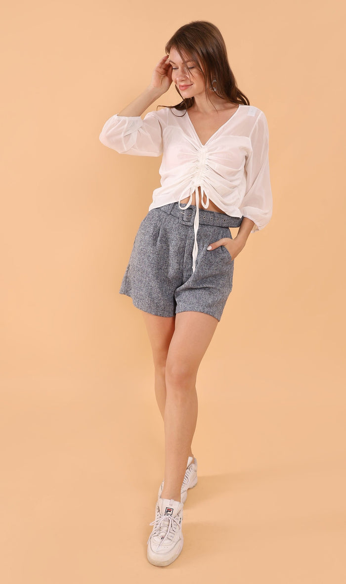 CARLI Ruched Sheer Top (White)