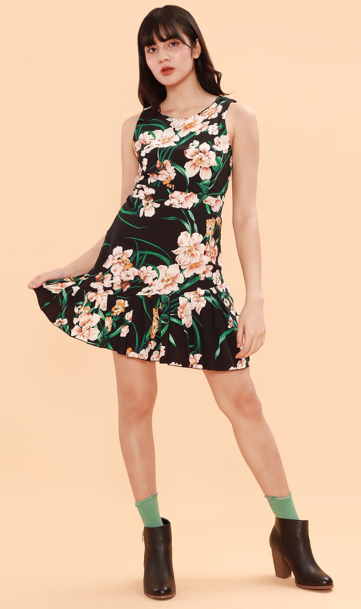 ADA Pleated-Hem Mini Dress (Black)